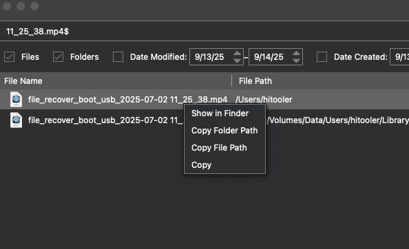 HiTooler File Finder context menu