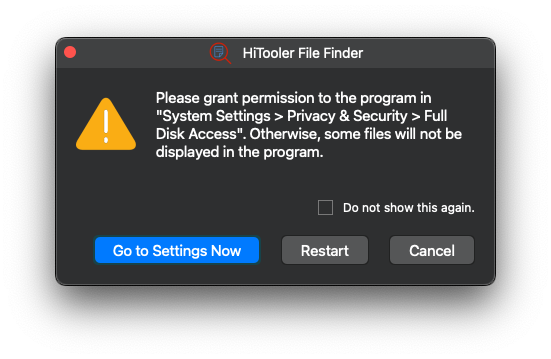 HiTooler File Finder full disk access permission