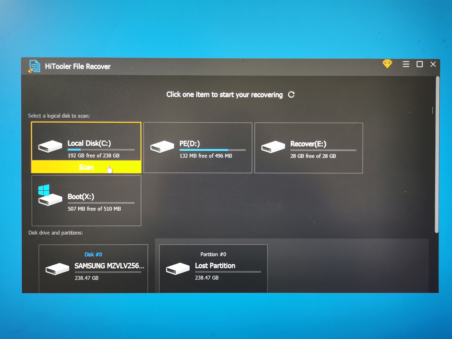 HiTooler File Recover crashed PC click scan