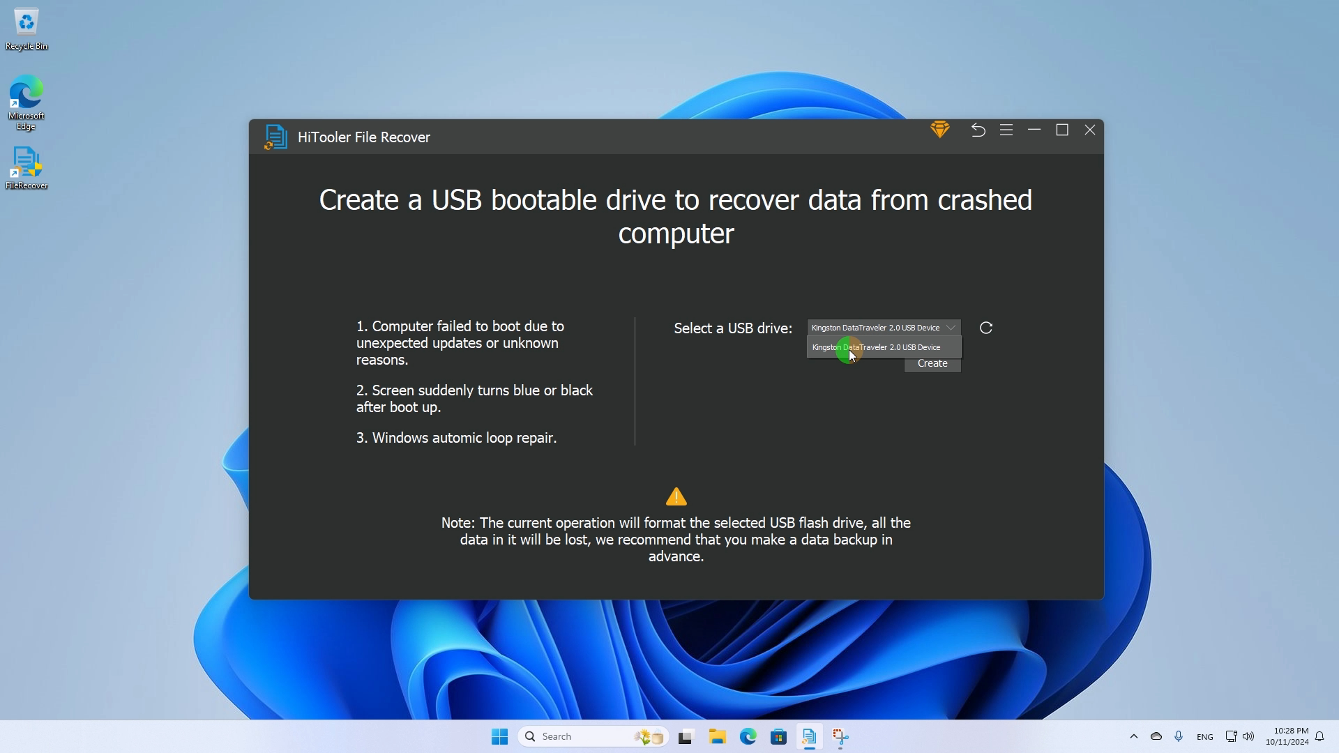 HiTooler File Recover select USB driver