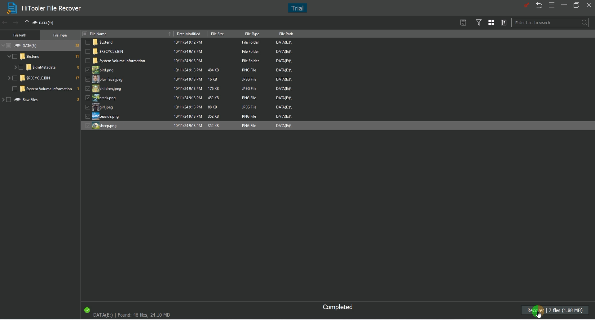 HiTooler File Recover click recover