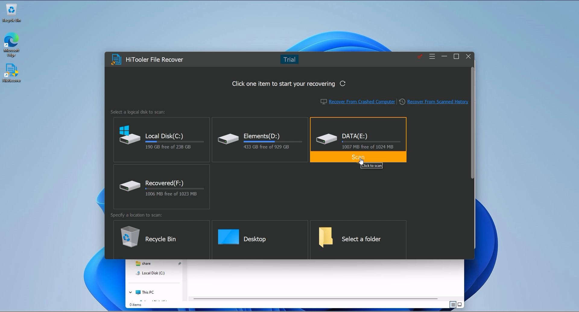 HiTooler File Recover click scan