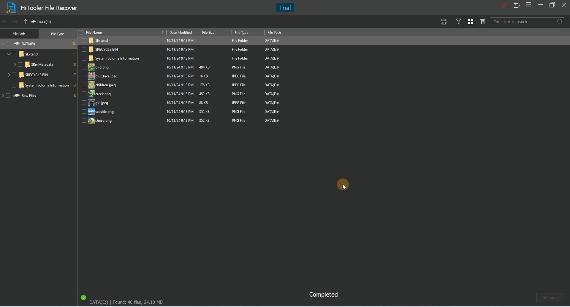 HiTooler File Recover scan complete