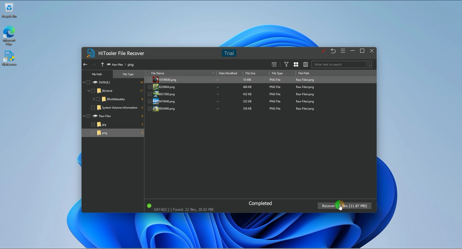 HiTooler File Recover click recover
