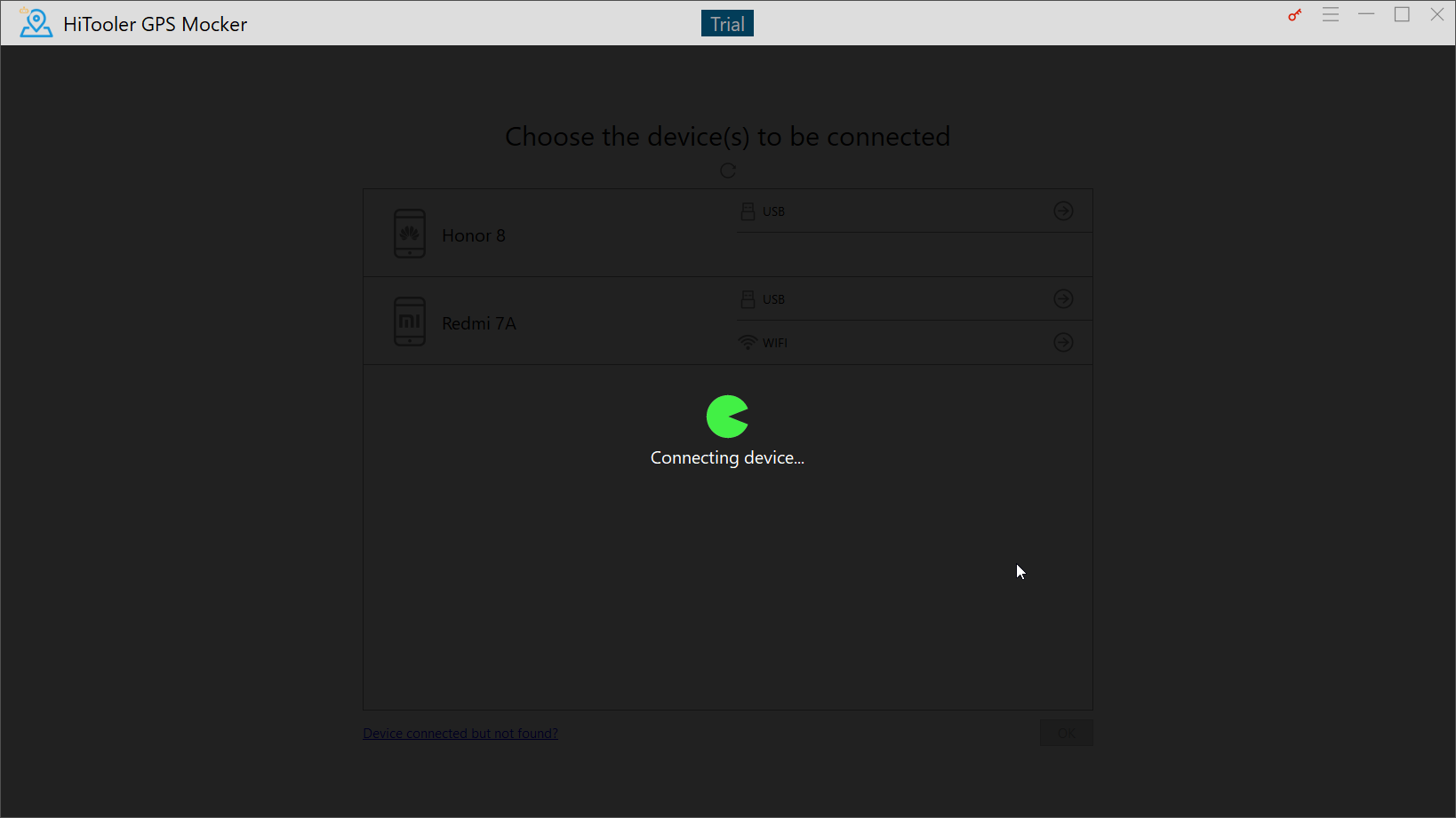 HiTooler GPS Mocker connecting to device