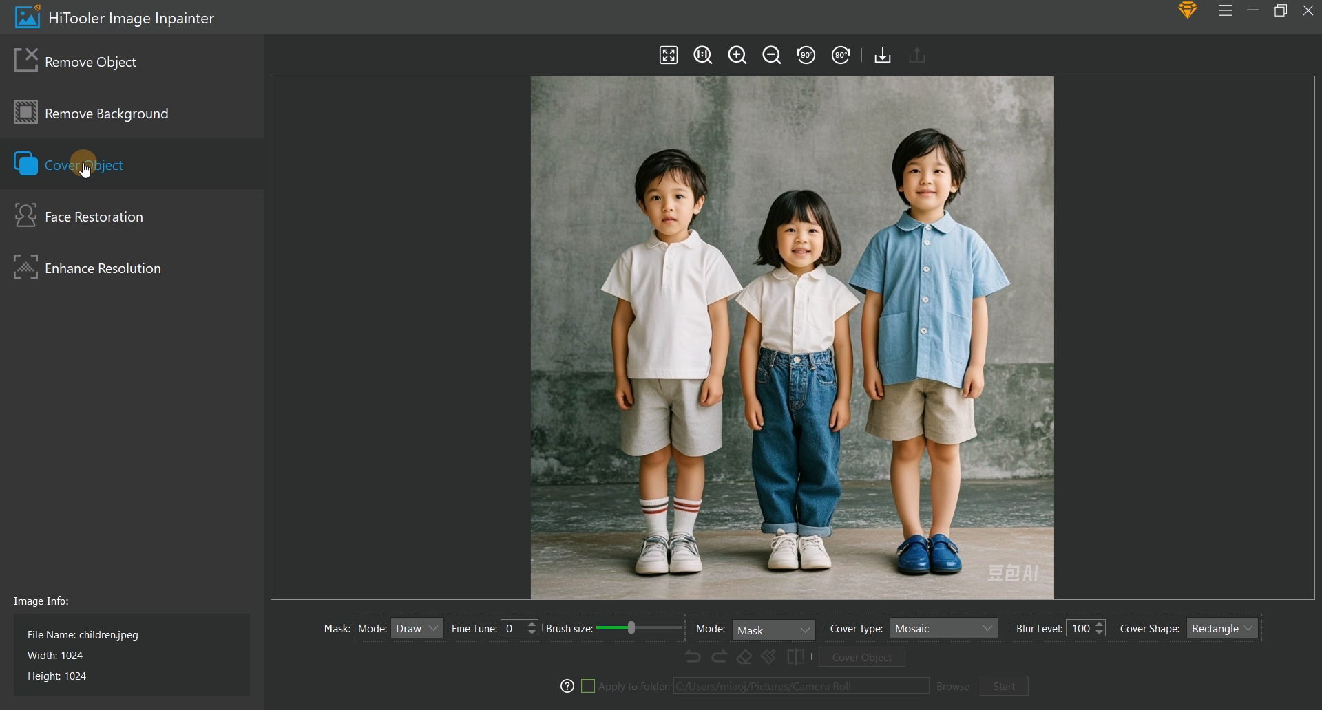 HiTooler Image Inpainter cover object panel