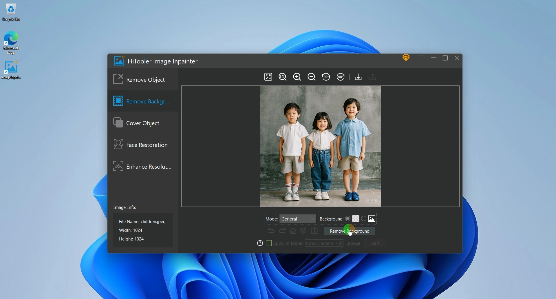 HiTooler Image Inpainter click remove background