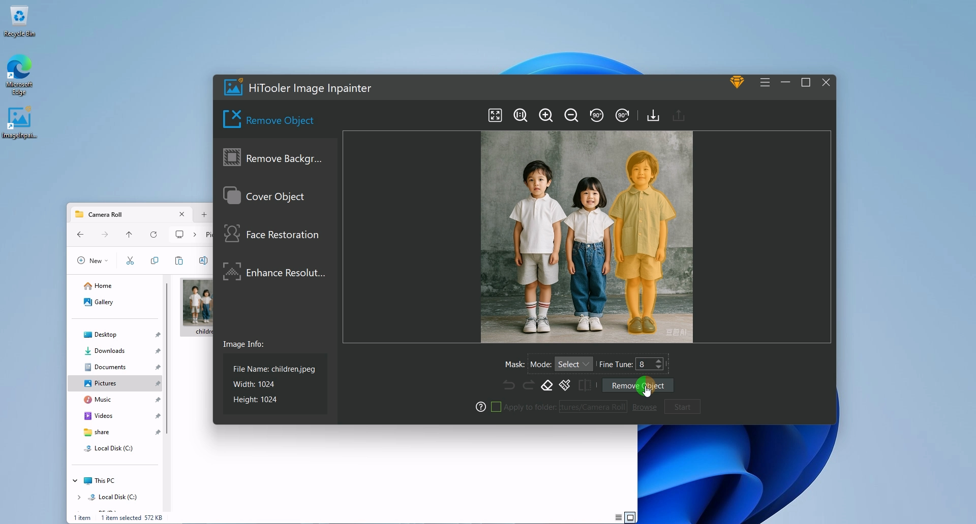 HiTooler Image Inpainter click remove object