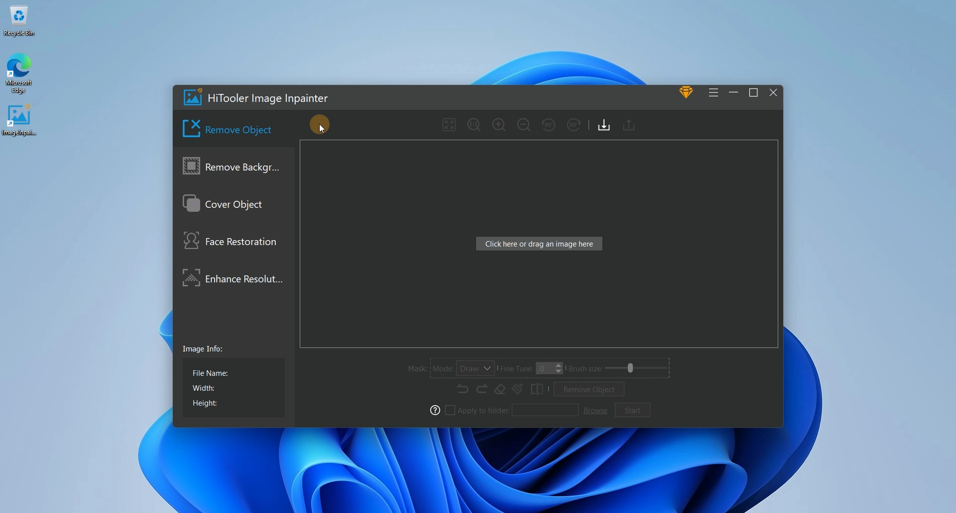 HiTooler Image Inpainter remove object panel