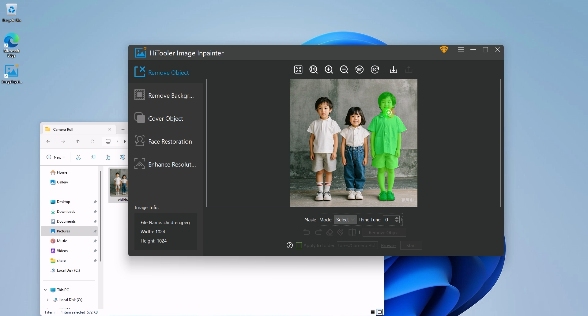 HiTooler Image Inpainter select mask