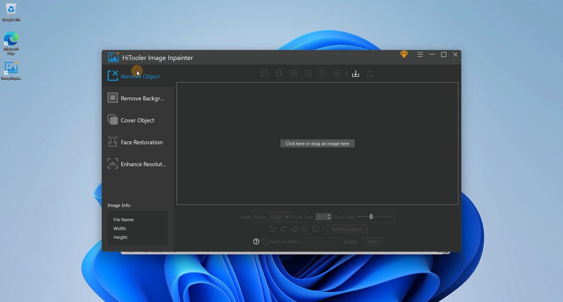 HiTooler Image Inpainter remove object panel