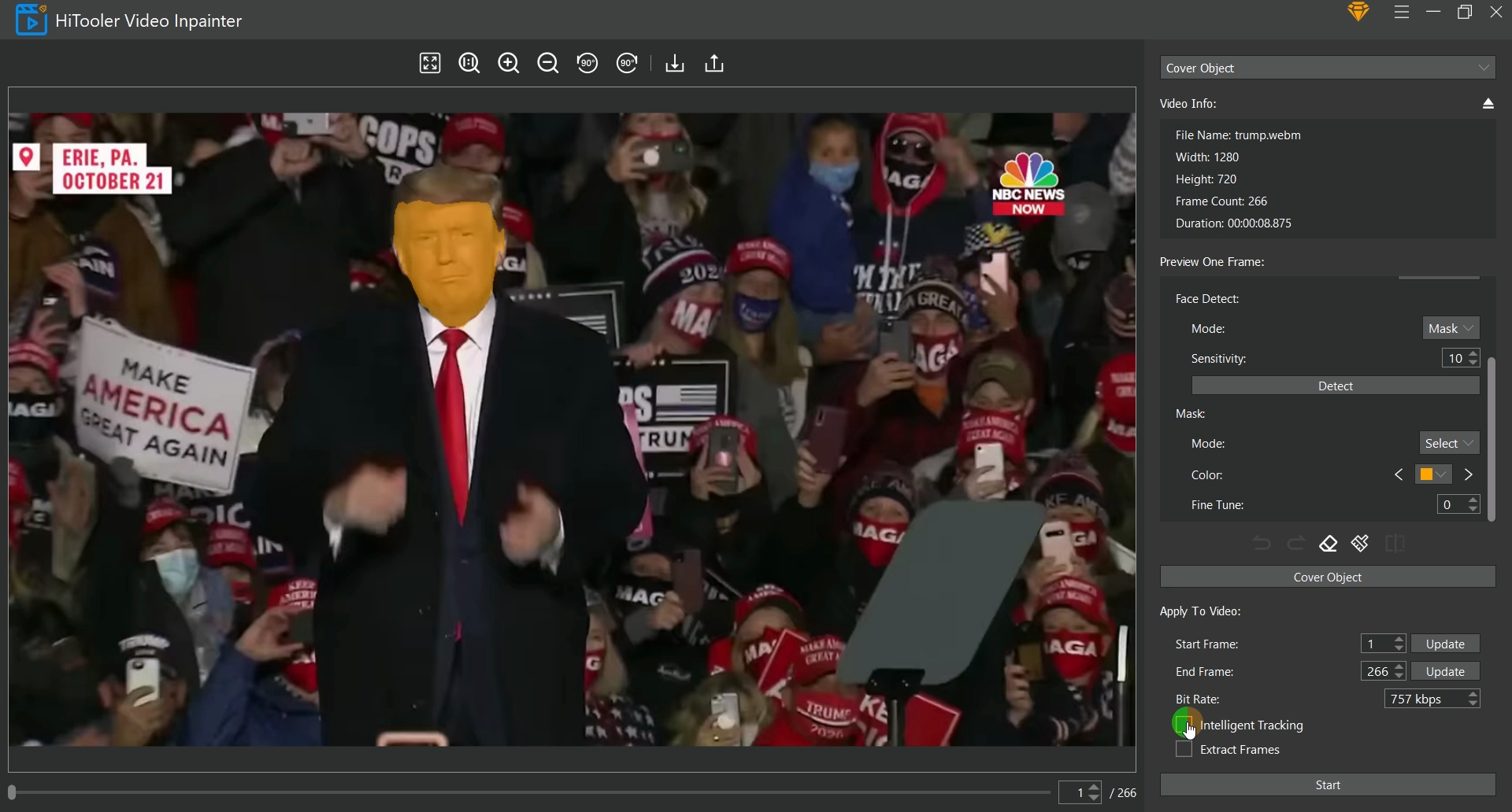 HiTooler Video Inpainter check intelligent tracking