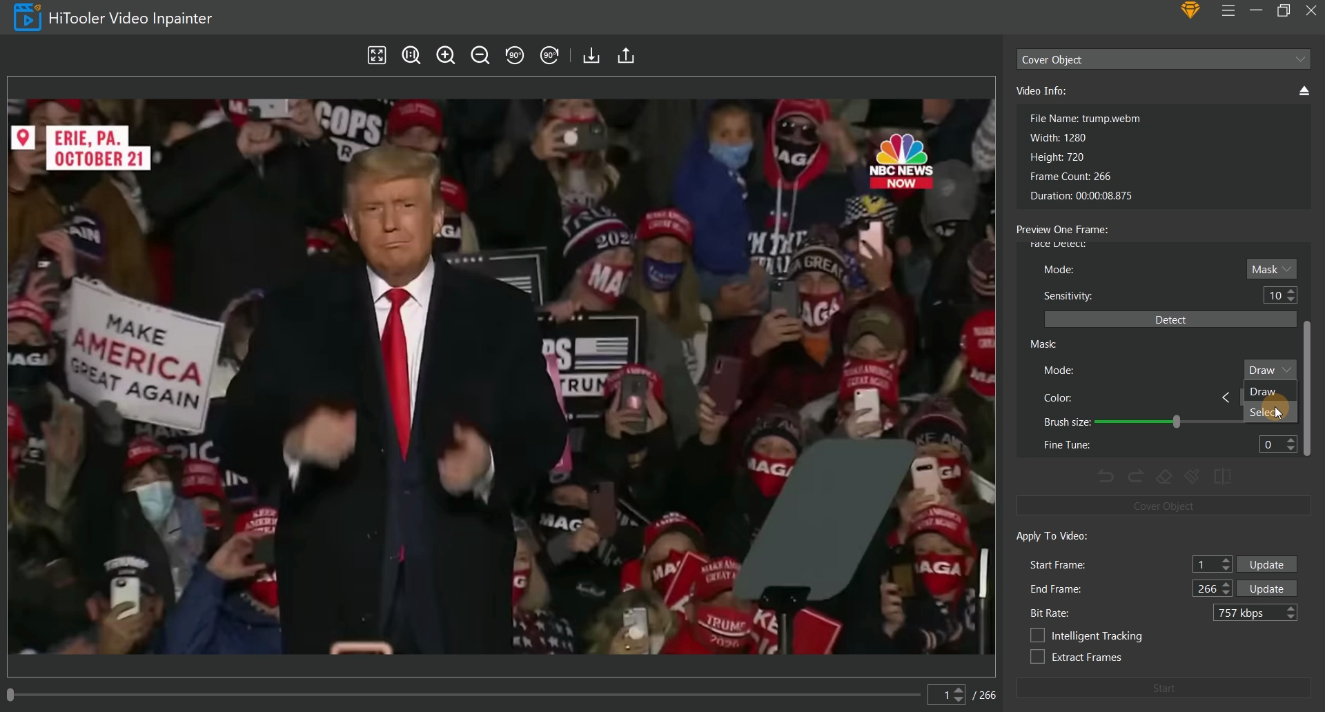 HiTooler Video Inpainter select mask mode to mask