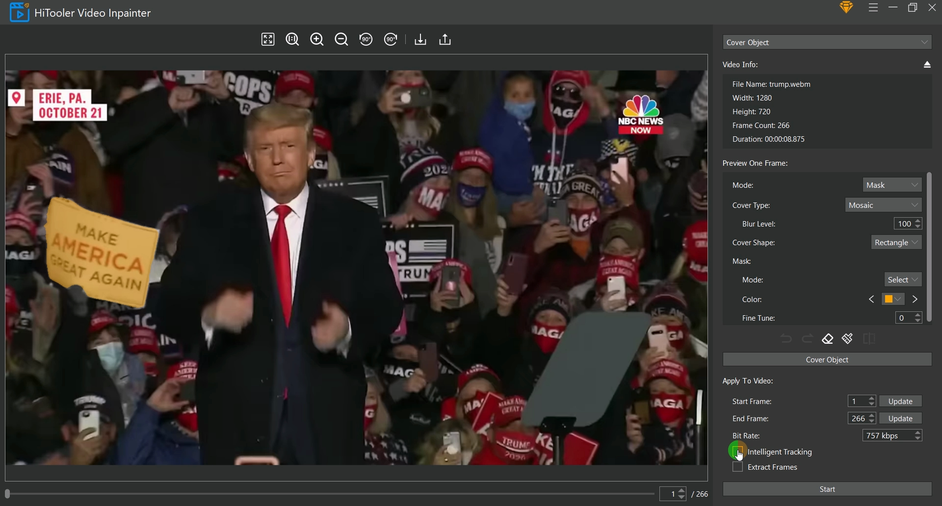 HiTooler Video Inpainter check intelligent tracking